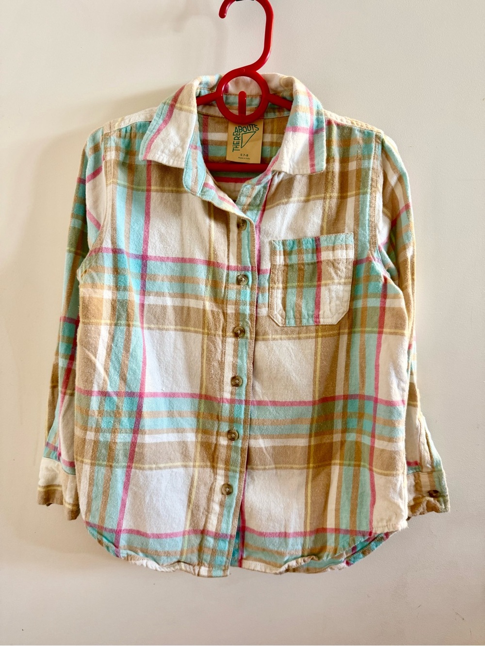 The Nappies Kids Plaid Button-Down Shirt in Cream, Tan & Aqua